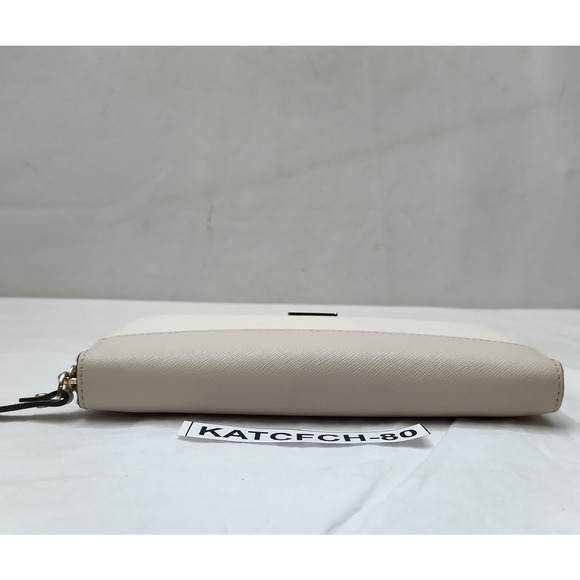 Kate Spade New York Colorblock Ivory Beige Leather Zip Around Credit Card Wallet - Picture 3 of 16
